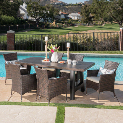 Muriel Outdoor 7 Piece Wicker Dining Set with Light Weight Concrete Dining Table