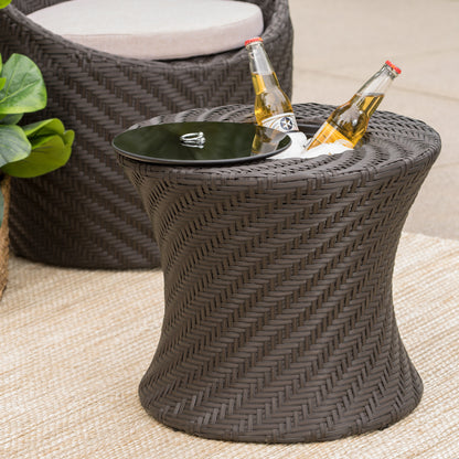 Berkshire Outdoor Brown Wicker Accent Table with Ice Bucket