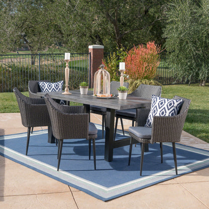 Blanche Outdoor 7 Piece Wicker Dining Set with Concrete Table