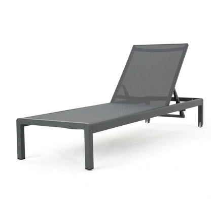 Crested Bay Outdoor Grey Aluminum Chaise Lounge with Dark Grey Mesh Seat