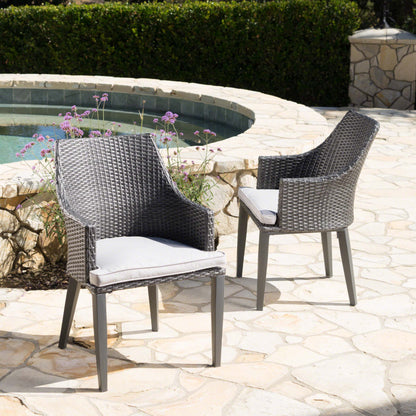 Hillcrest Outdoor Wicker Dining Chairs with Water Resistant Cushions (Set of 2)