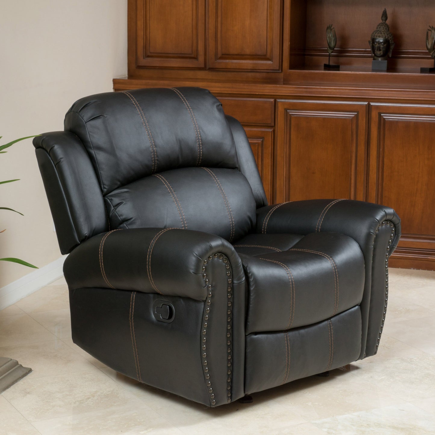 Harbor Contemporary Upholstered Faux Leather Gliding Recliner