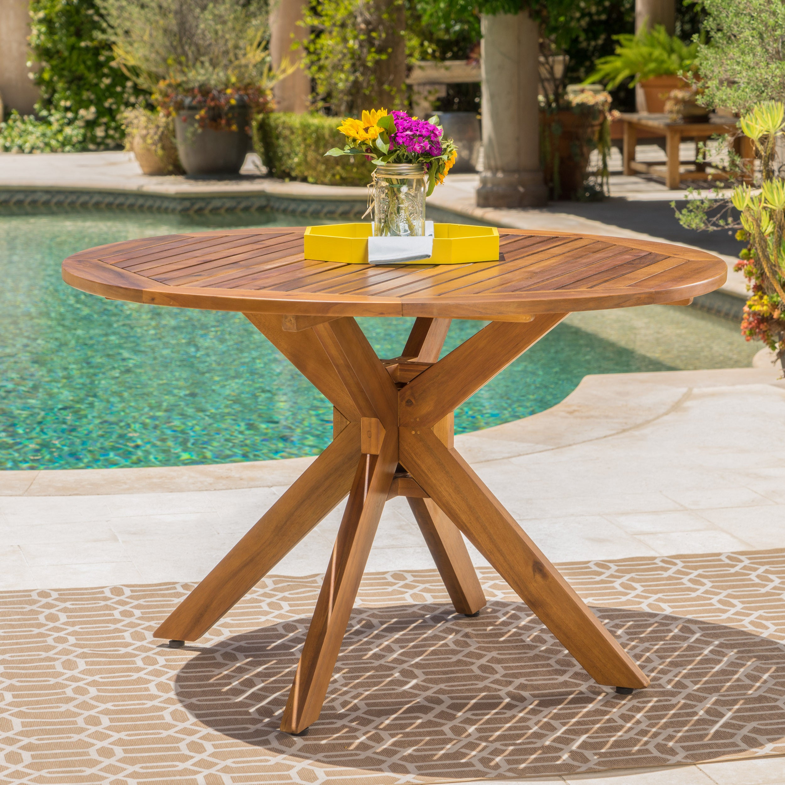 Stanford Outdoor Acacia Wood Round Dining Table – GDFStudio