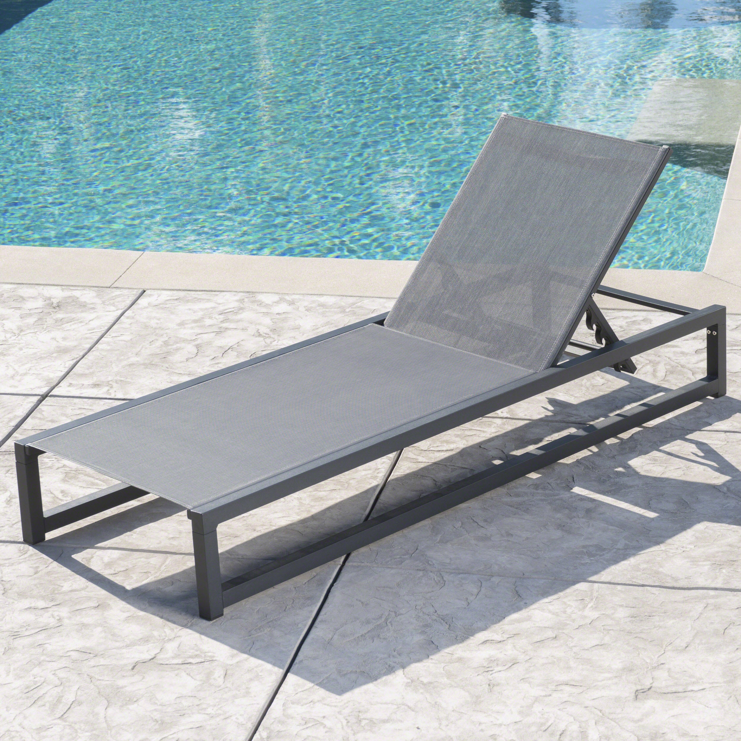 Mottetta Outdoor Finished Aluminum Framed Chaise Lounge with Mesh Body ...