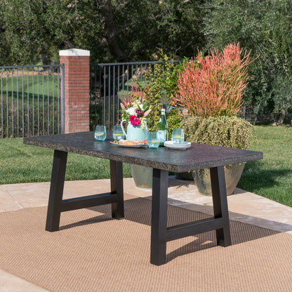 Doris Outdoor Gray Stone Finish Light Weight Concrete Dining Table