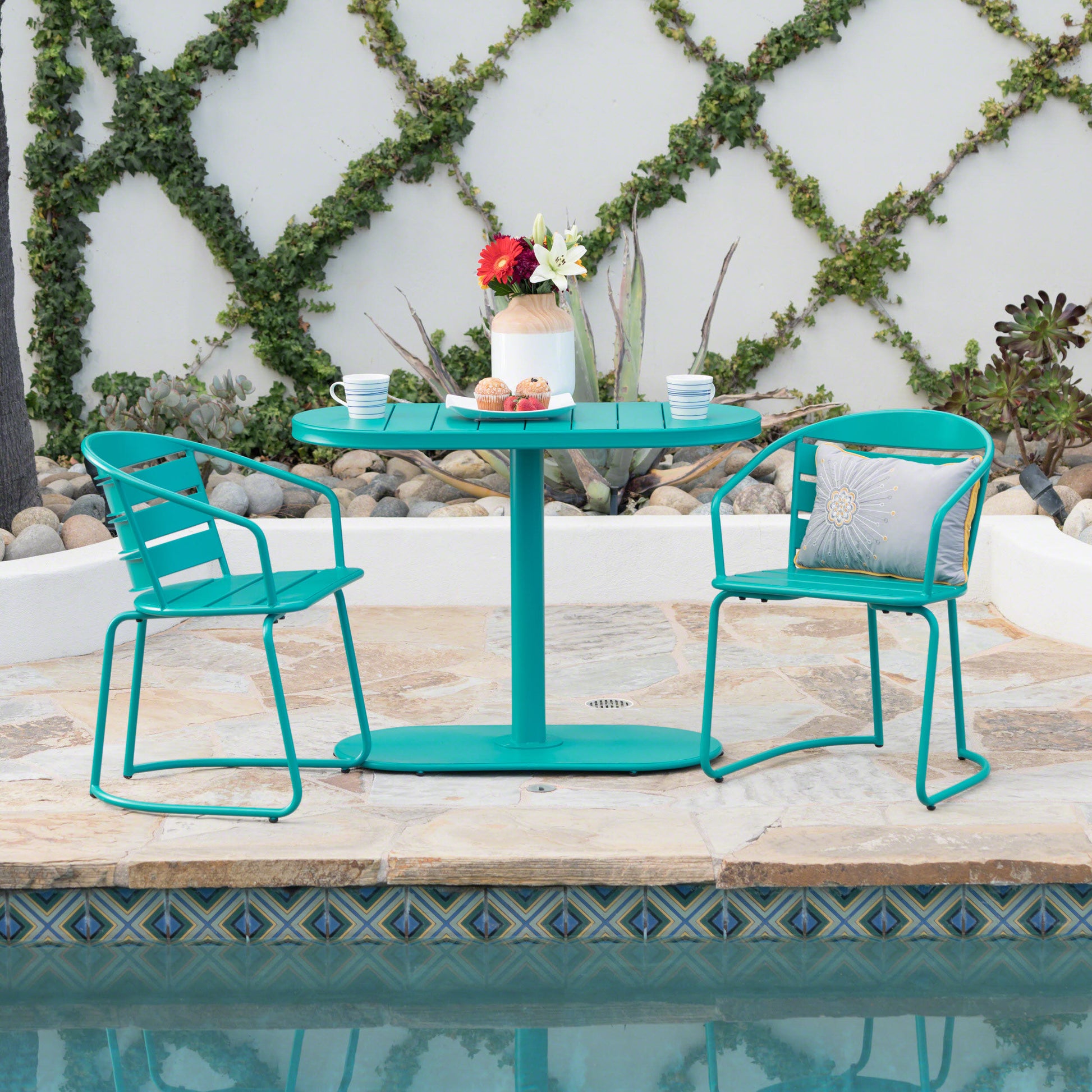 Bohemian Painted Bistro Set Santa Monica Outdoor Finished Iron