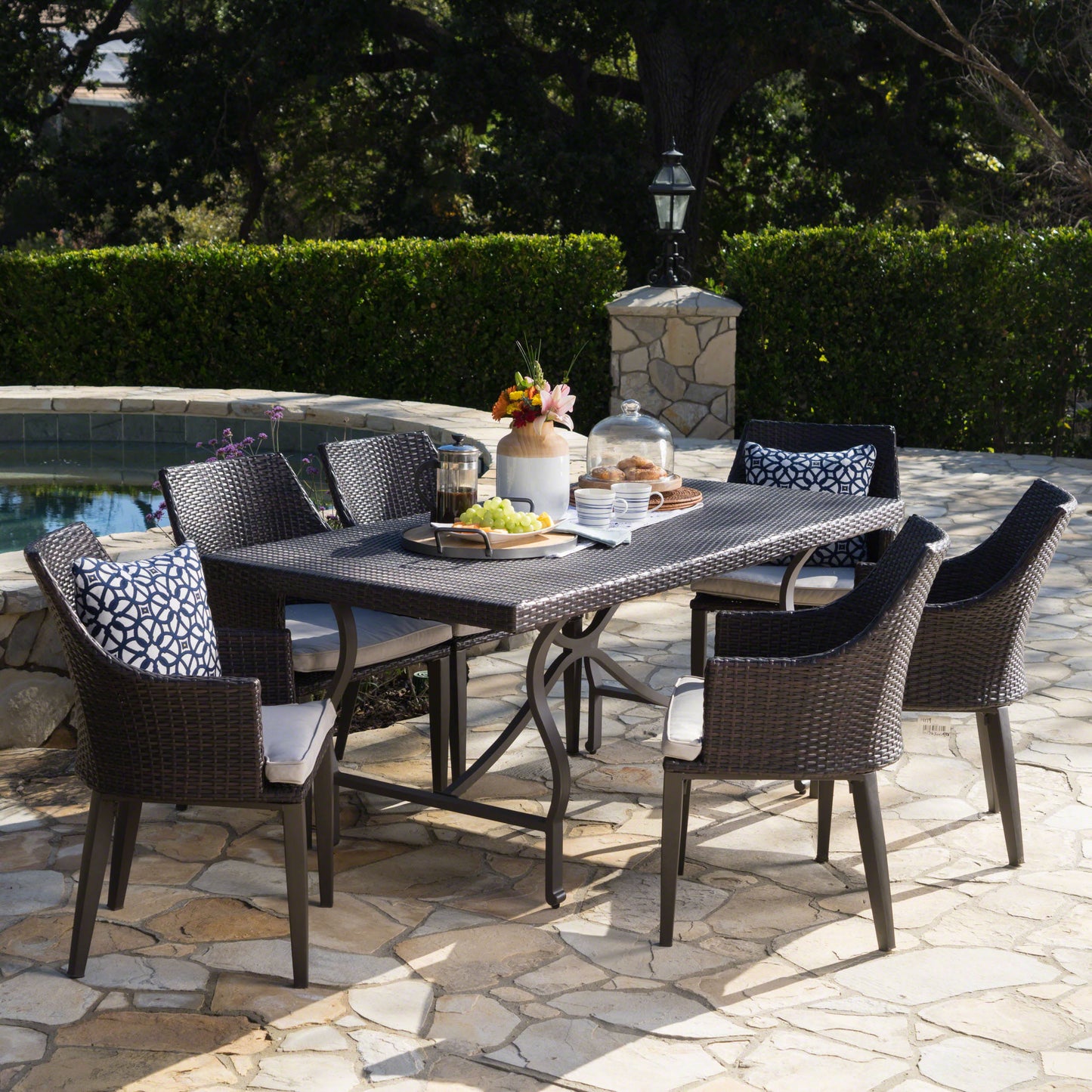 Hartlford Outdoor 7 Piece Wicker Dining Set with Aluminum Framed Dining Table