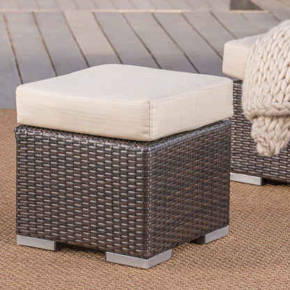 Santa Rosa Outdoor 16 Inch Wicker Ottoman Seat with Water Resistant Cushion