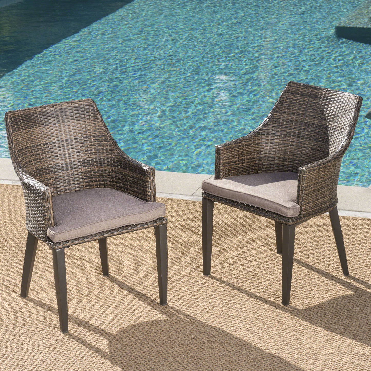 Hilary Outdoor Wicker Dining Chairs with Water Resistant Cushions (Set of 2)