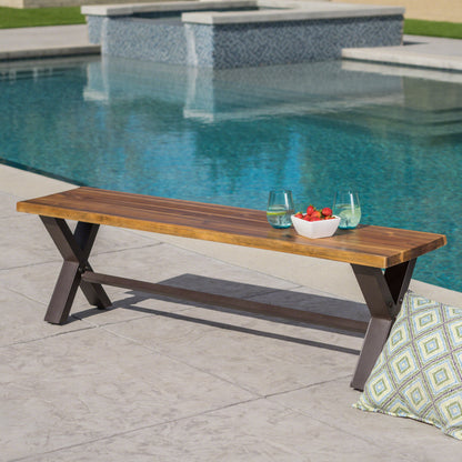 Sanil Outdoor Teak Finished Acacia Wood Dining Bench