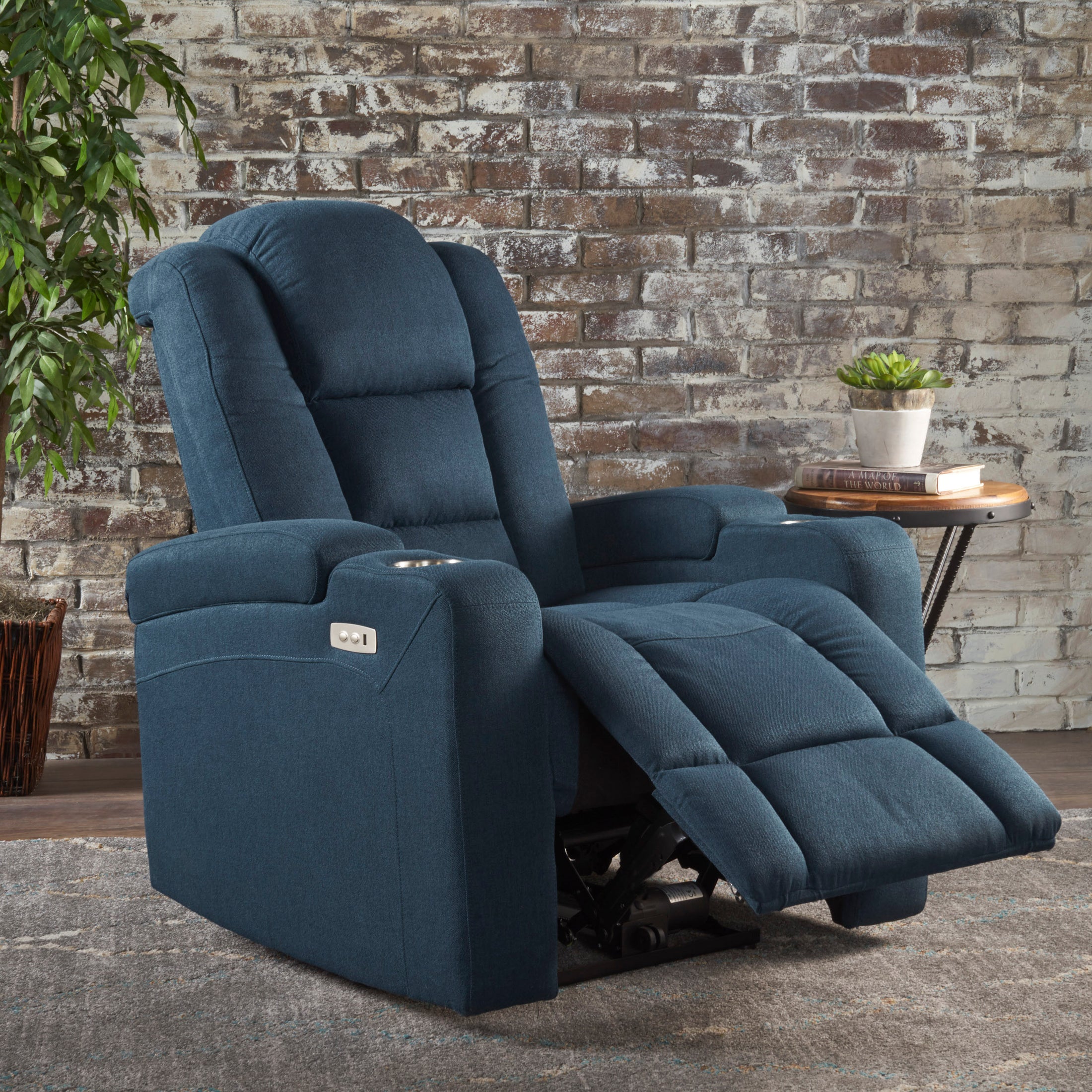 Everette Fabric Power Recliner with Cup Holder, USB Charger, and Stora
