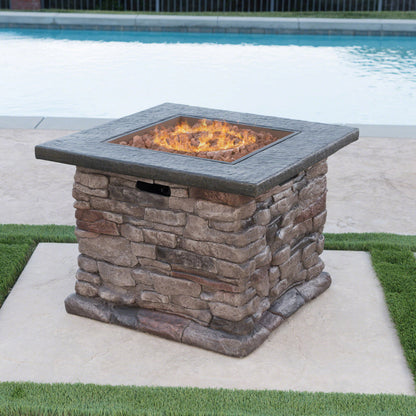 Stone Outdoor Natural Stone Finished Propane Fire Pit -- 40,000 BTU