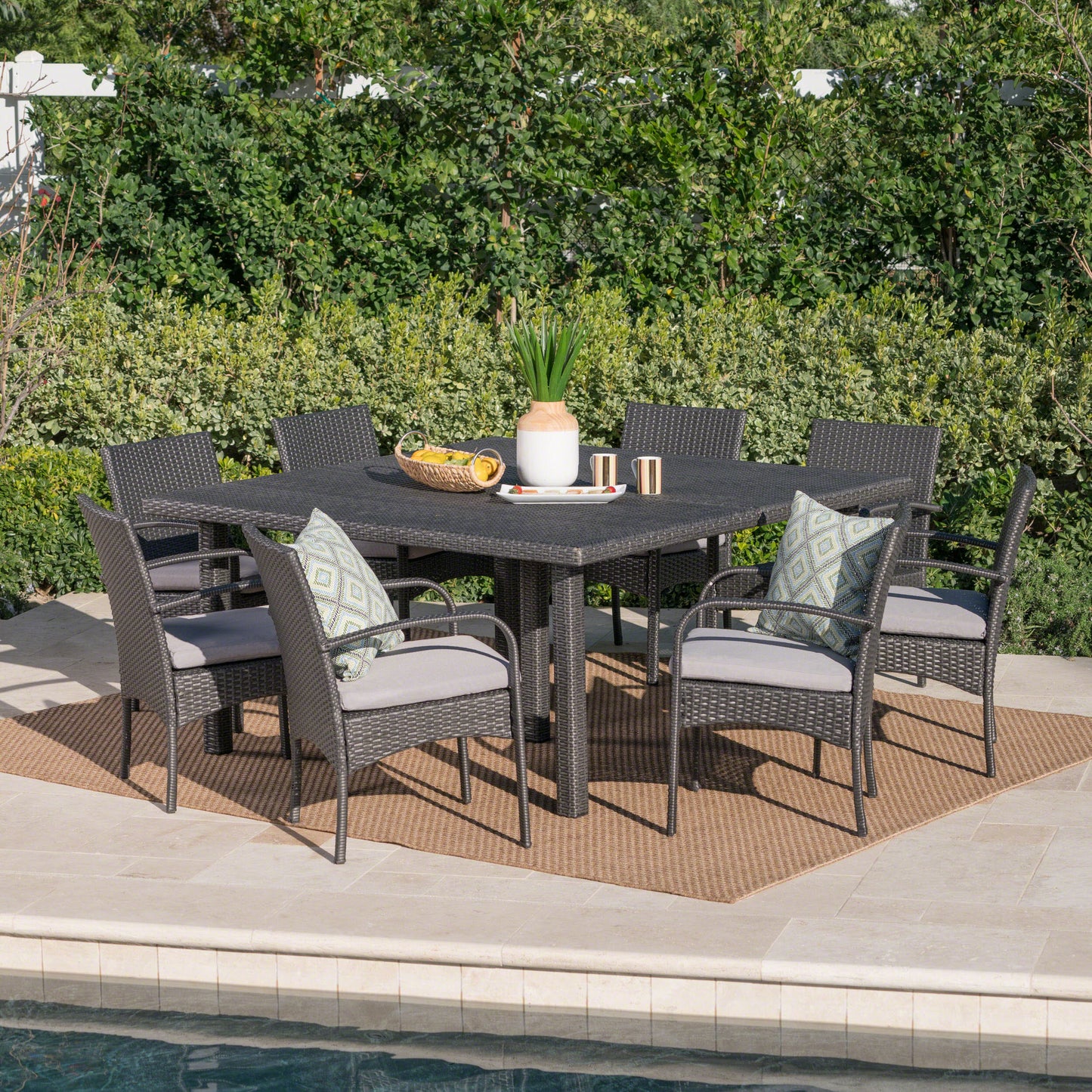 Coral Outdoor 9 Piece Wicker Dining Set with Water Resistant Cushions