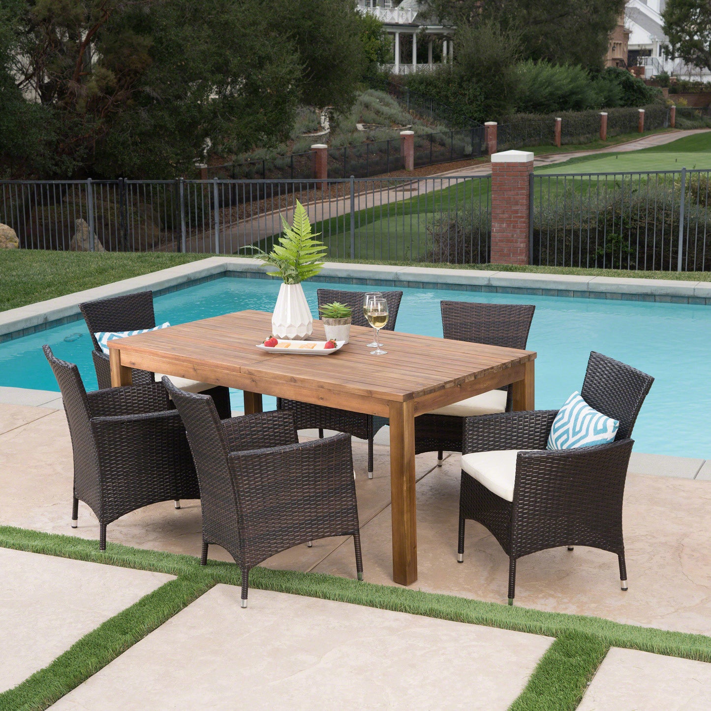 Lorelei Outdoor 7 Piece Wicker Dining Set with Expandable Dining Table