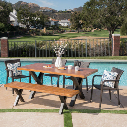 Truda Outdoor 6 Piece Stacking Multi-brown Wicker and Concrete Dining Set