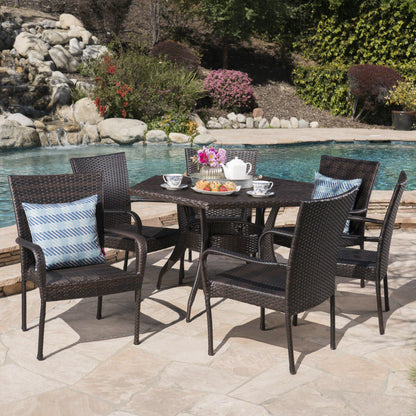 Basil Outdoor 7 Piece Wicker Hexagon Dining Set with Stacking Chairs