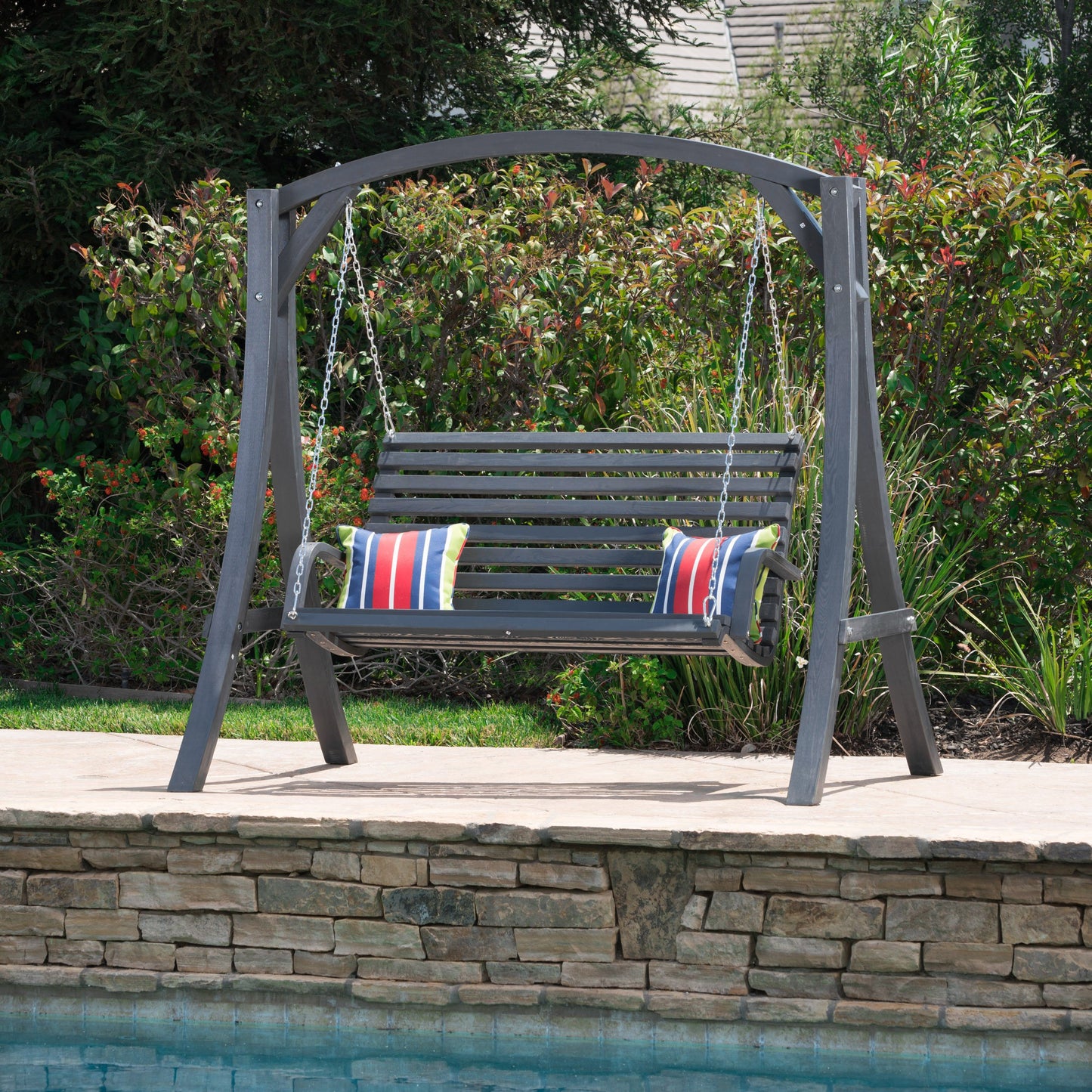 Tyrell Outdoor Grey Finished Larch Wood Swinging Loveseat