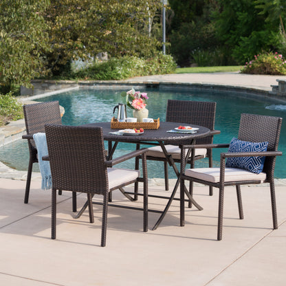 Adelante Outdoor 5 Piece Multi-brown Wicker Dining Set with Foldable Table