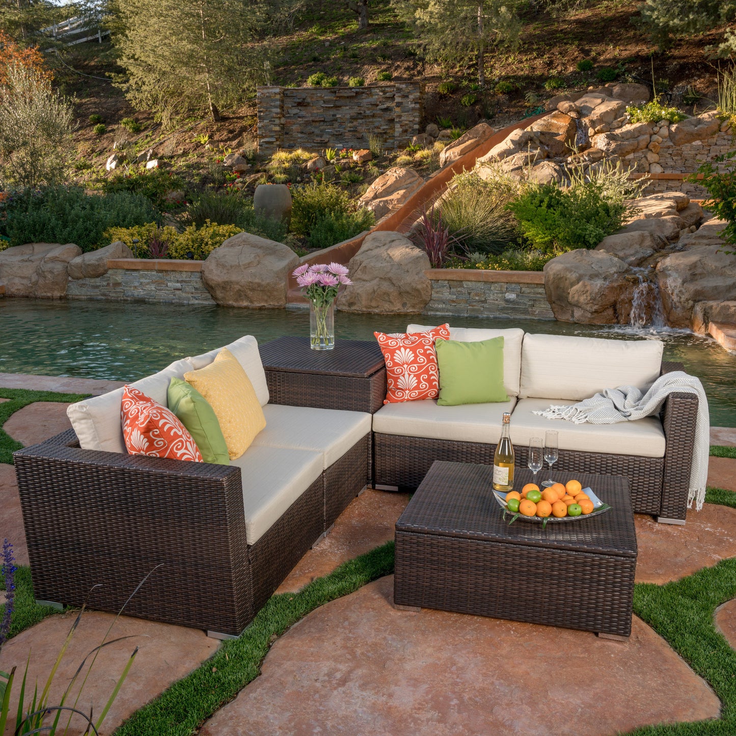 Francisco 6pc Outdoor Wicker Sectional Sofa Set w/ Cushions