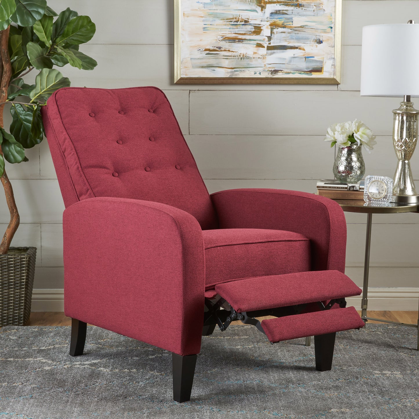 Nissa Contemporary Button Tufted Push-Back Recliner with Tonal Piping