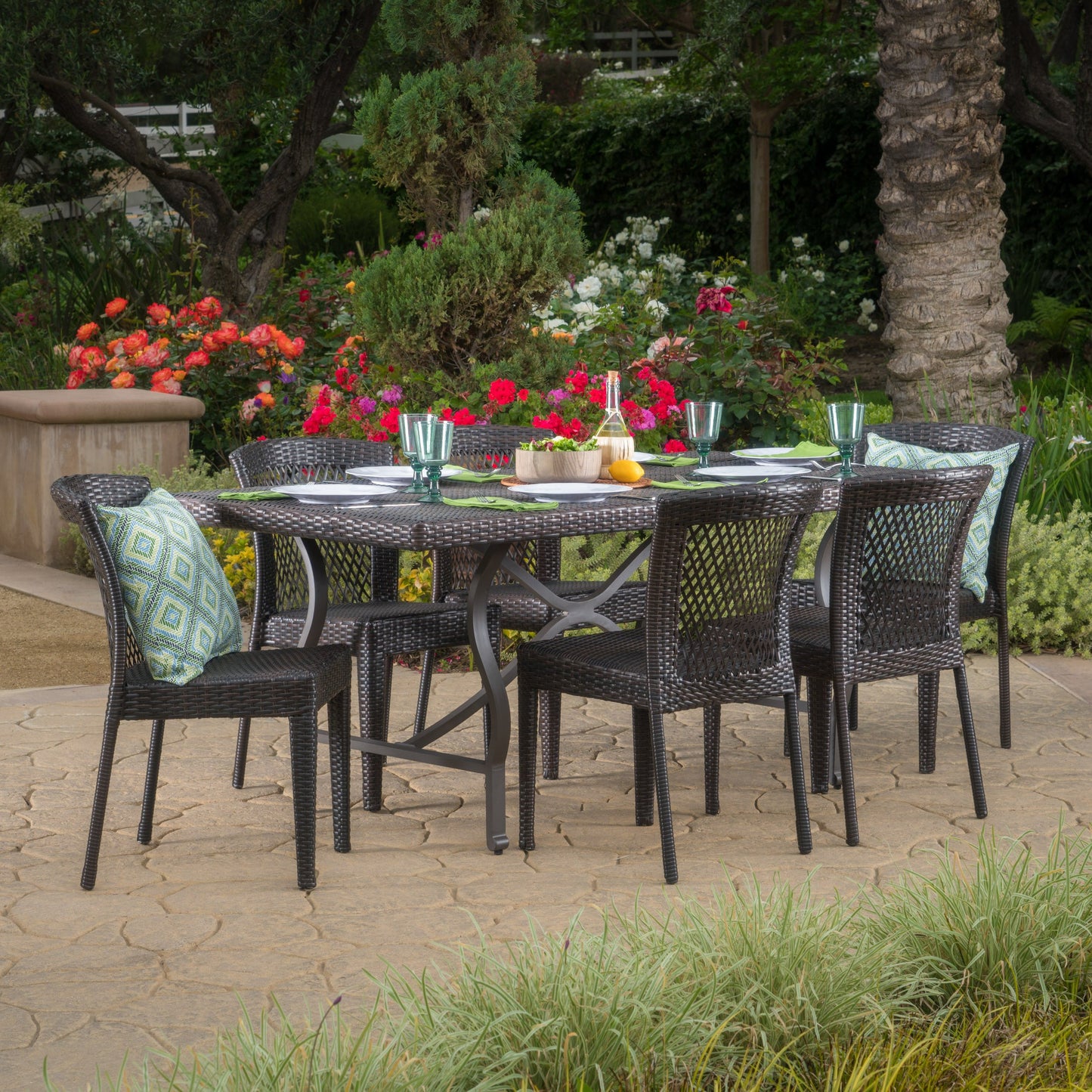 Chatham Outdoor 7 Piece Multibrown Wicker Dining Set