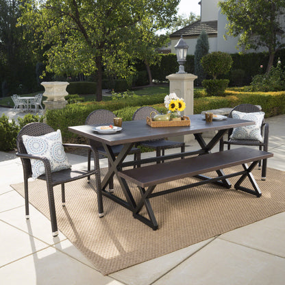 Burlingame Outdoor 6 Piece Brown Aluminum Dining Set with Multi-brown Stacking Chairs
