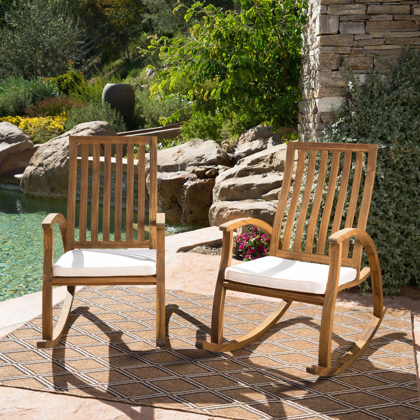 Cattan Outdoor Acacia Wood Rocking Chair with Water Resistant Cushions - Set of 2