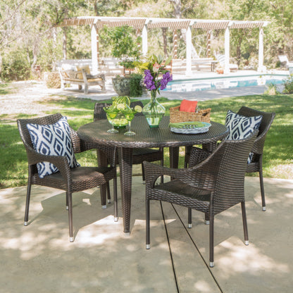 Sun & Moon Outdoor 5 Piece Wicker Circular Dining Set