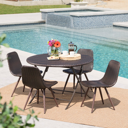Judith Caleb Outdoor 5 Piece Multi-brown Wicker Dining Set with Foldable Table