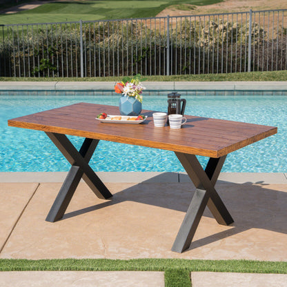 Falah Outdoor Brown Walnut Finish Lightweight Concrete Dining Table