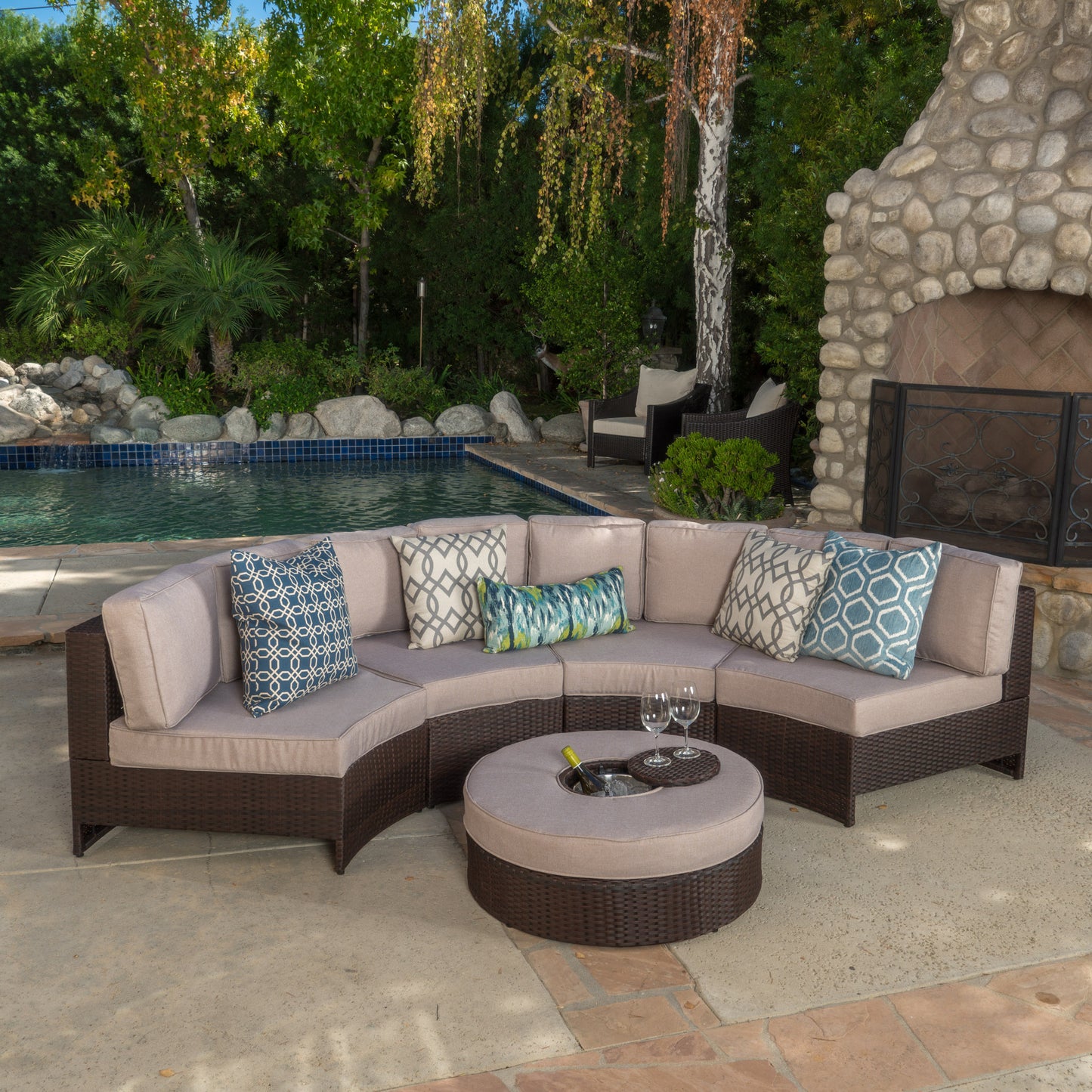 Riviera 5pc Outdoor Sectional Sofa Set w/ Ice Bucket Ottoman