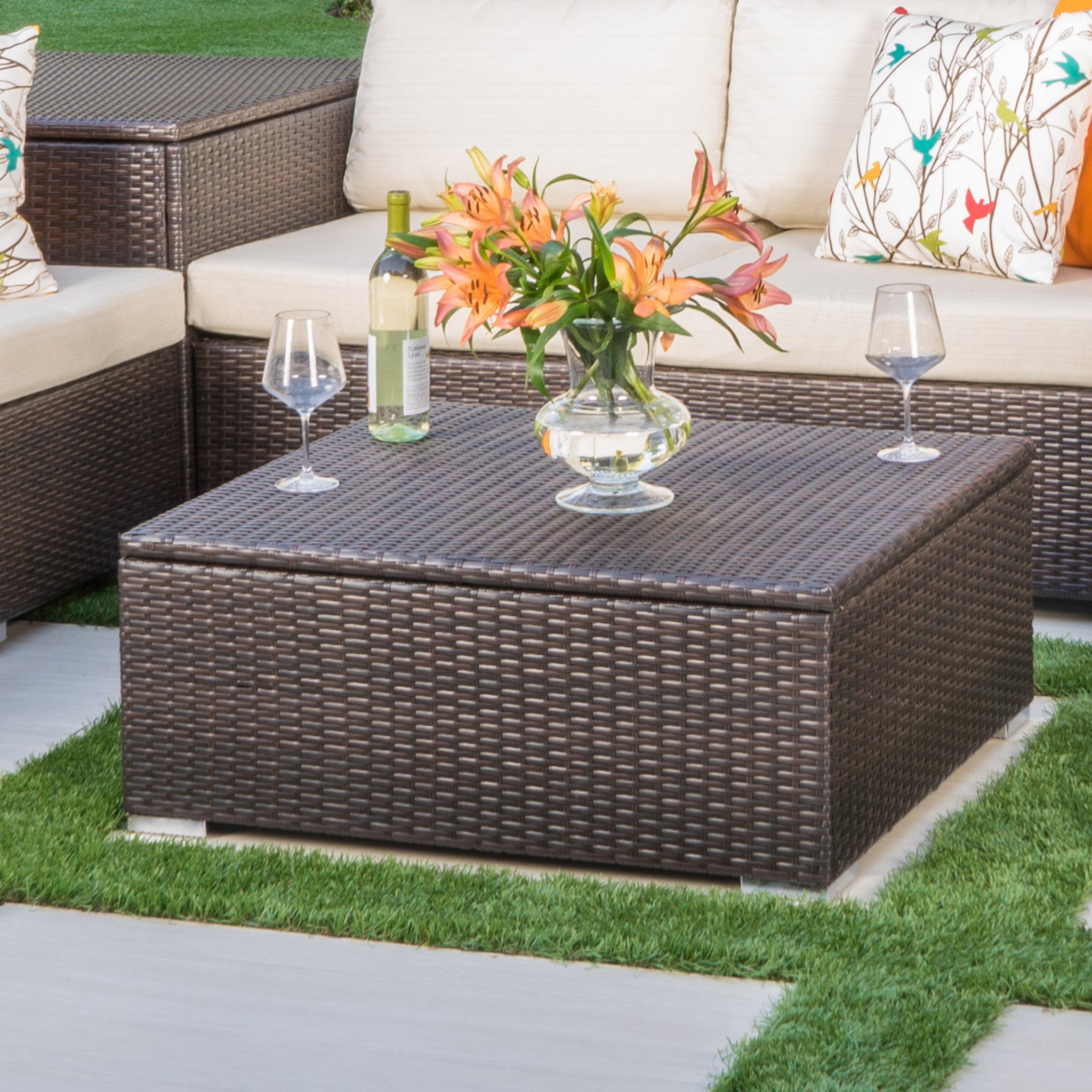 San Louis Obispo Outdoor Wicker Storage Coffee Table GDFStudio