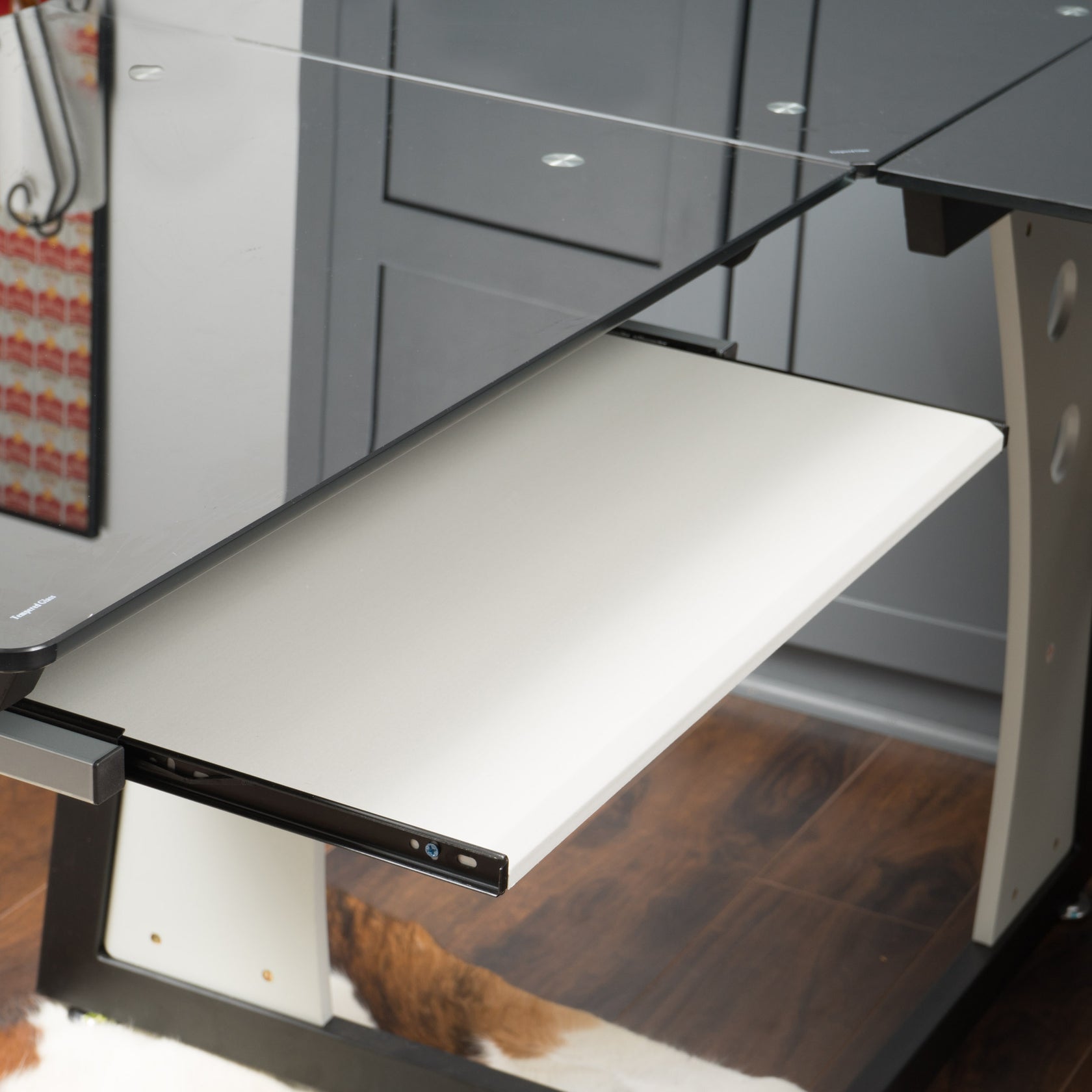 Orion Modern LShaped Black and Gray Iron Office Desk with Tempered Gl