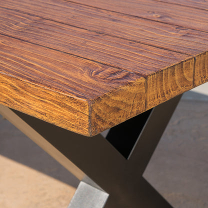 Falah Outdoor Brown Walnut Finish Lightweight Concrete Dining Table