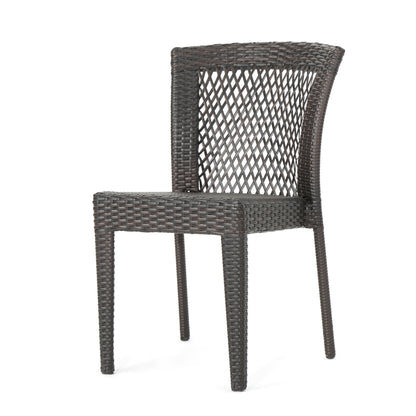 Eileen Outdoor 3-Piece Multi-Brown Wicker Chat Set with Stacking Chairs