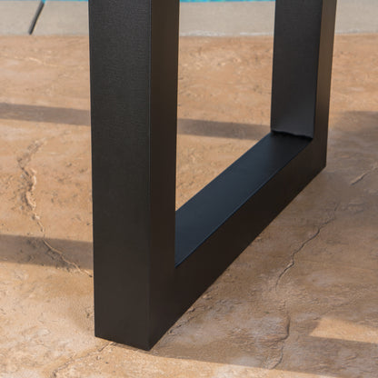 Ishtar Outdoor Faux Live Edge Teak Finish Lightweight Concrete Dining Table