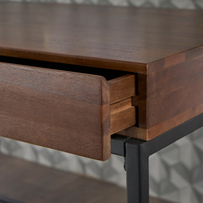 Elrod Industrial Dark Oak Acacia Wood Storage Side Table and Desk Set