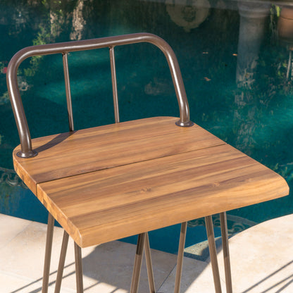 Dione Outdoor Industrial Teak Finished Acacia Wood Bar Set