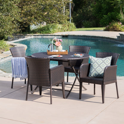 Efrain Outdoor 5 Piece Multi-brown Wicker Dining Set with Foldable Table