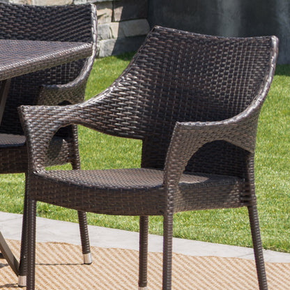 Doris Outdoor 7 Piece Multi-brown Wicker Dining Set