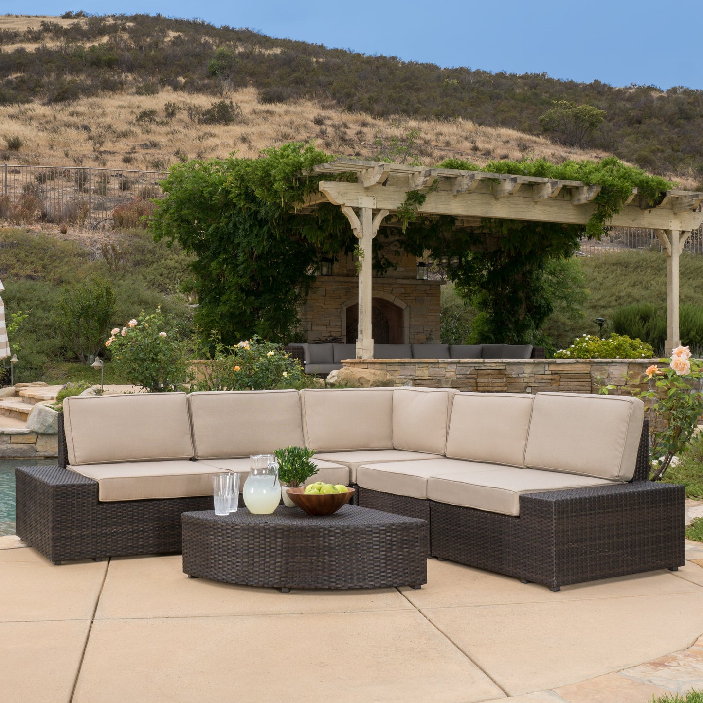 Reddington 6pc Outdoor Brown Wicker Sectional Seating Set