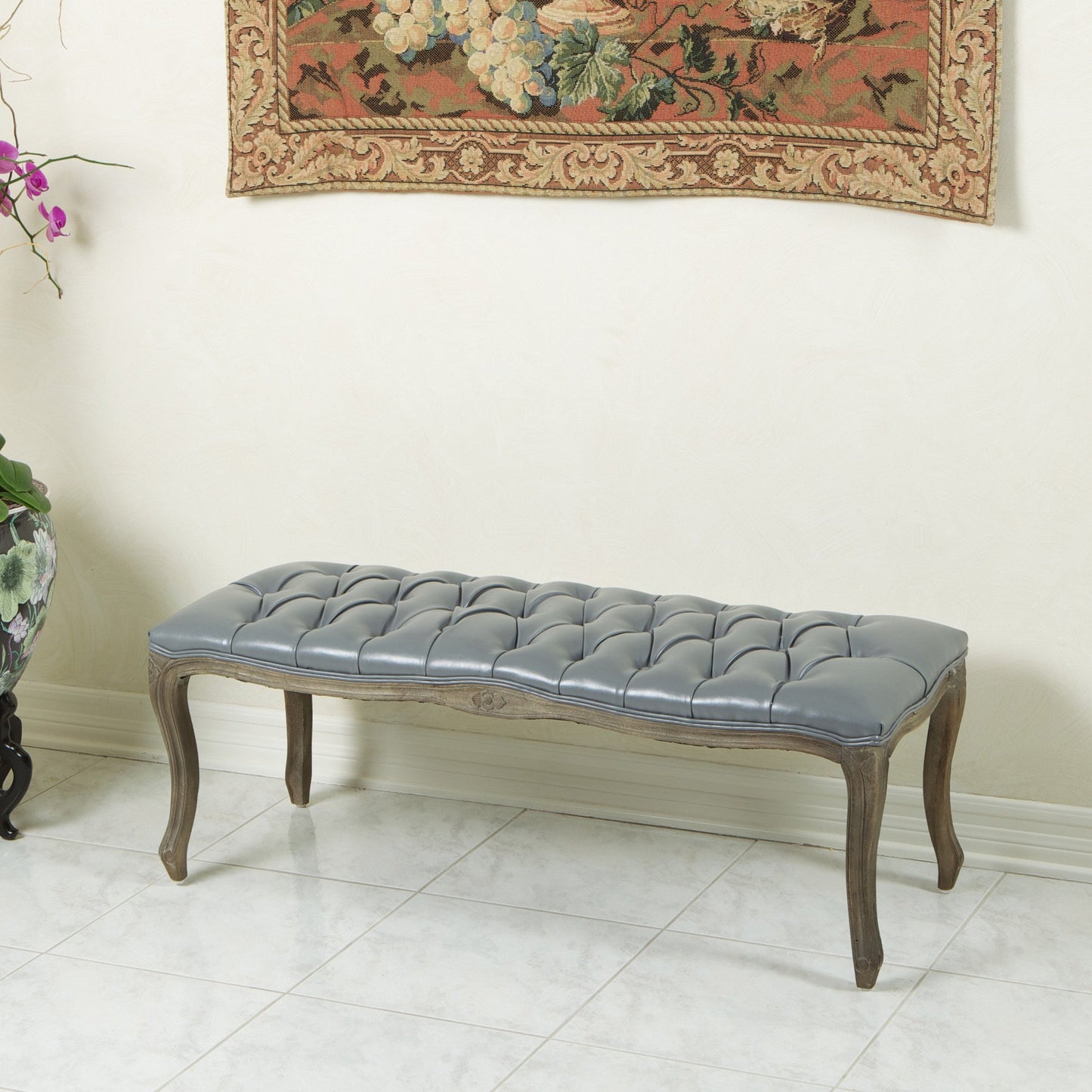 Francis Traditional Button Tufted Bonded Leather Bench