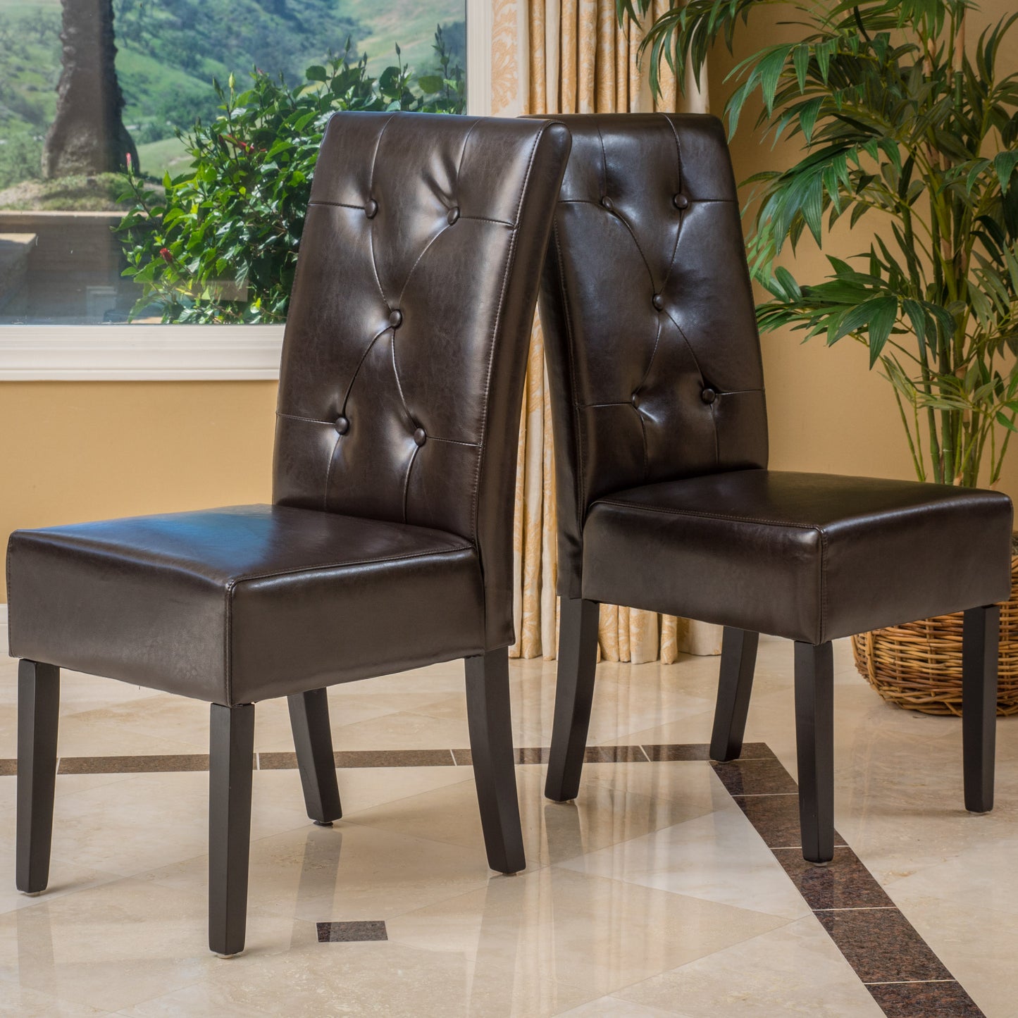 Percival T-Stitch Bonded Leather Dining Chairs (Set of 2)