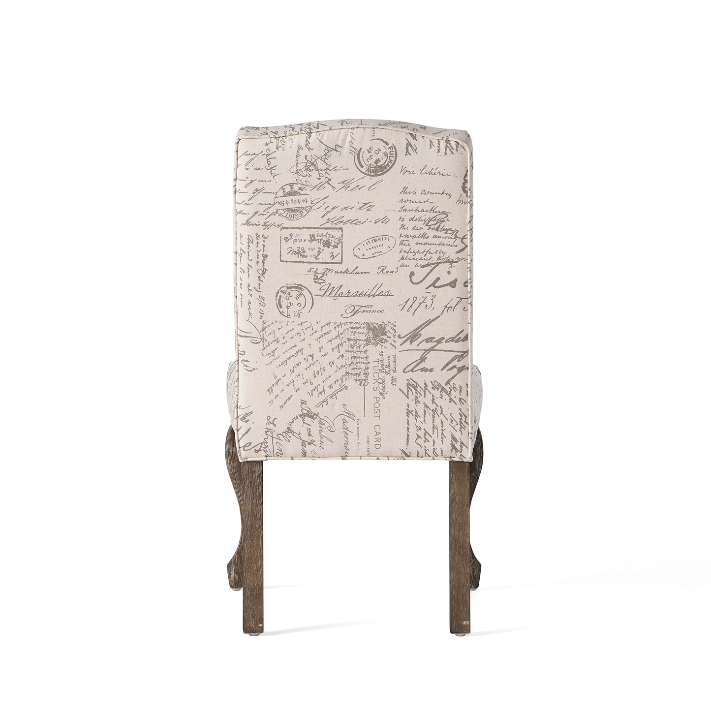 Crown Back French Script Beige Fabric Dining Chairs (Set of 2)