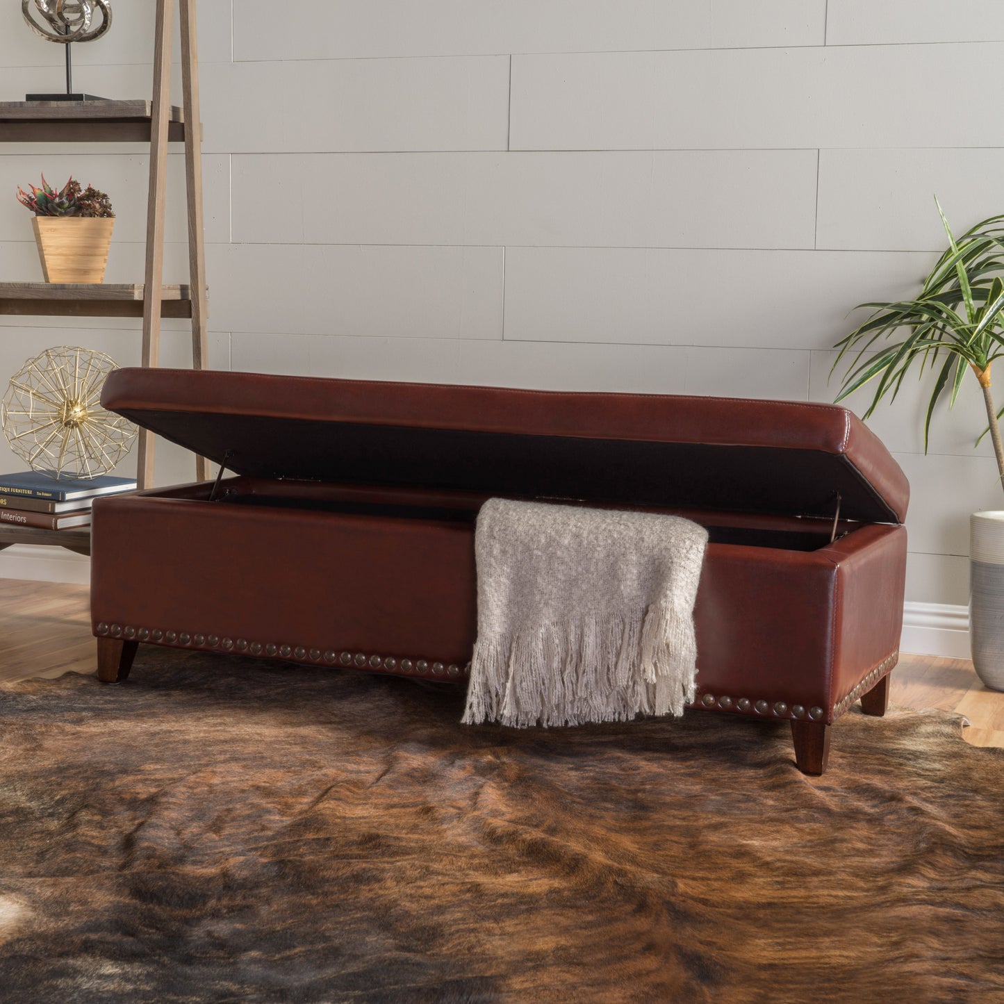 Charleston Rectangle Tufted Leather Storage Ottoman Bench