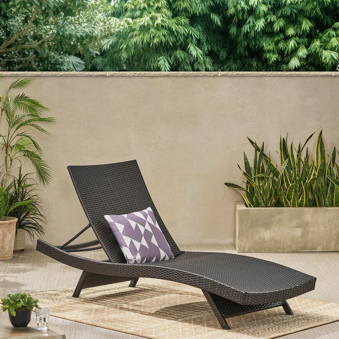 Salem Brown Wicker Curved Outdoor Chaise Lounge Chair w/ Adjustable Angle Back