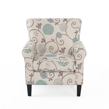 Roseville Scrolled Back Floral Print Fabric Club Chair