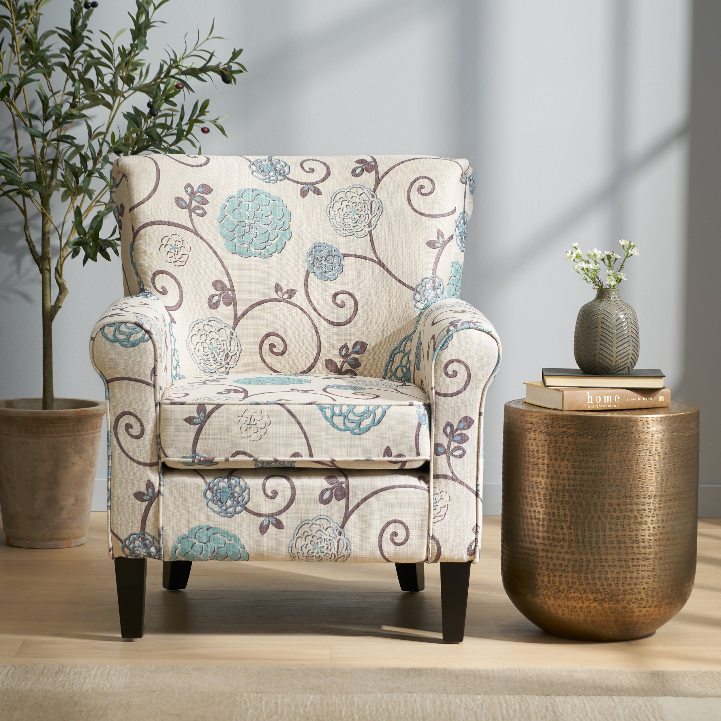 Roseville Scrolled Back Floral Print Fabric Club Chair – GDFStudio