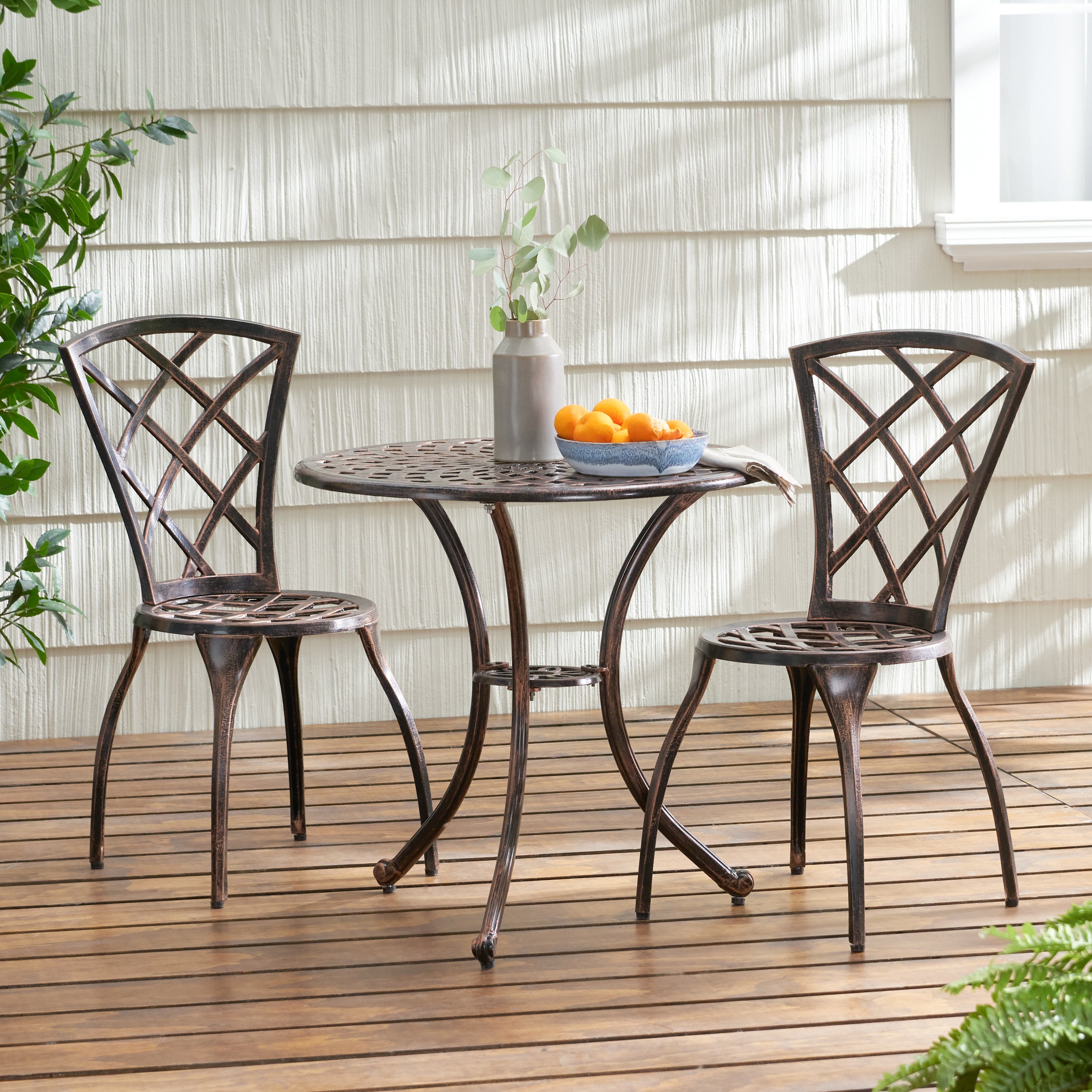 Glenbrook Traditional Outdoor Copper Cast Aluminum Bistro Set with Umb ...