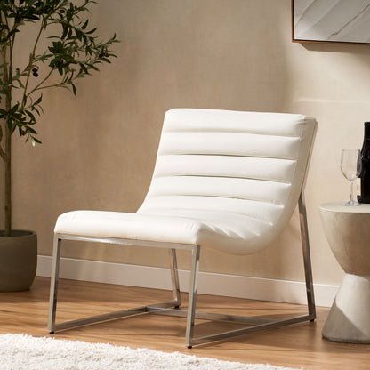 Kingsbury White Leather Lounge Accent Chair